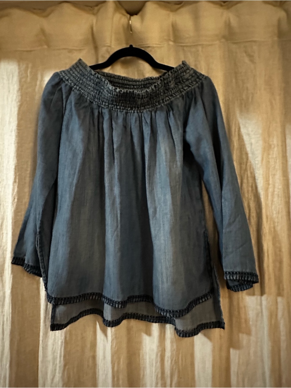 Bella Dahl Chambray Off-Shoulder Tunic in Blue